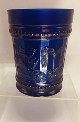 Northwood Carnival Glass Peacock at Fountain Cobalt Tumbler Purple Iridescence