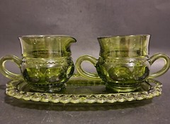 Colony Crown Green Creamer and Sugar With An Underplate In the Original Box