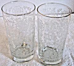 Libbey Icy Lace Garden Flower Frosted Highball Tumblers Glasses 5 3/8 » Blown