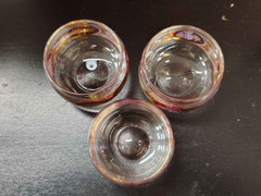 Set of 3 VTG CERA Gold Purple Pear Fruit MCM Barware 5oz Bourbon Whiskey Glasses
