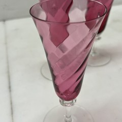 4 Garda Rose Swirl Cranberry Optic Cordial Glasses by Schmidt F Germany Glass 6”