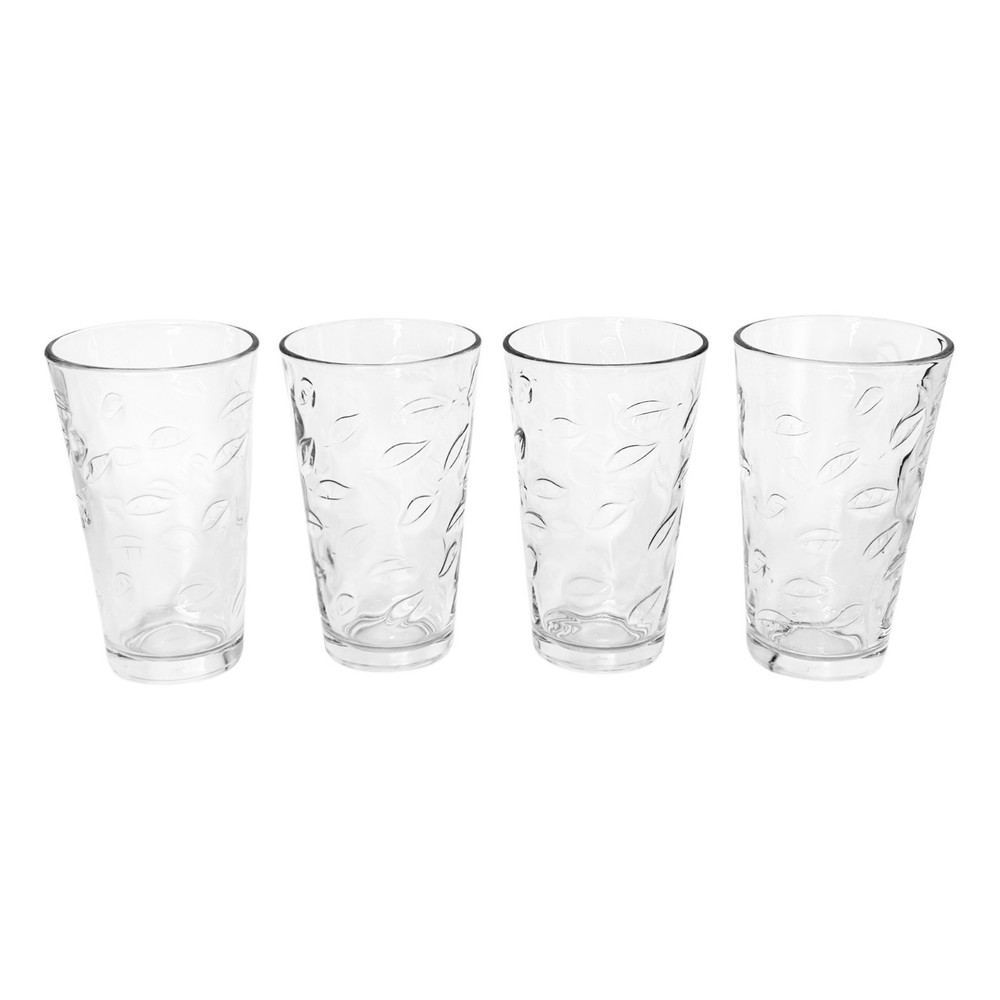 4 Vintage Libbey LEAVES Embossed Clear 16 OZ Glass Coolers NEW