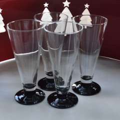 4 ~ Cristal D’Arques France DOMINO SIGNATURE Black Pilsner Glass 8″H VTG 1997