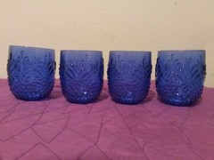 Pioneer Woman Sunny Days Stemless Wine Glasses Cobalt Blue 13 oz Plastic Set 4
