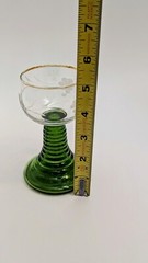 Vintage Green Stem Rib Beehive Etched Grape Glasses Gold Rim -2