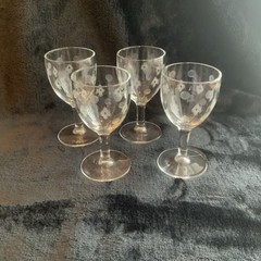 Vintage Set Of 4 Etched Stemmed Geometric Pattern Goblets Glasses 4 3/8”T 2 1/4D