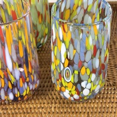 Murano Hand Blown Confetti Millefiori Glasses Set Of 4 Multi Color Tumblers