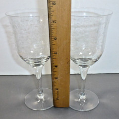 2 Needlepoint Etched Wine / Water Crystal Glasses «Leaves» by American Cut Rare