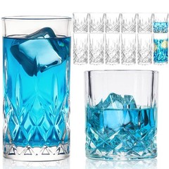 12-Piece Crystal Drinking Glass Set, 6 Old Fashioned & 6 Whiskey Glasses, Perfec