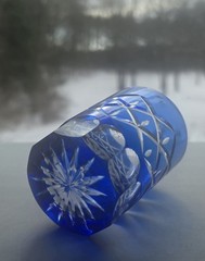 Vintage Cobalt Blue Bohemian Cut Glass Low Ball Glass 3.50″ high