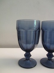 4 Libbey Duratuff Gibraltar 7″ Goblets Dusky Blue 16oz Iced Tea Footed Tumblers