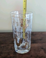 Vintage Mid Century Set Of 6 Gold Embossed Tumblers/Glasses w/Roosters 10 oz.
