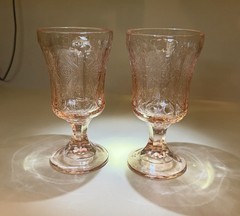 Vintage Indiana Glass Company pink goblets in Madrid or Recollection pattern