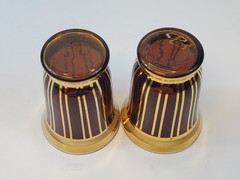 VTG MCM Art Deco Czech 3 Cocktail Glasses Gold Stripes Modernist Dark Amber Red