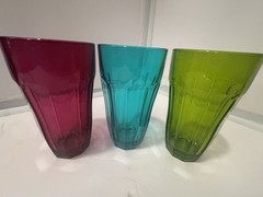 Vintage Pasabahce Palaks Jewel Toned 10 Panel Tumbler Glasses 5 3/8″ Set of 3