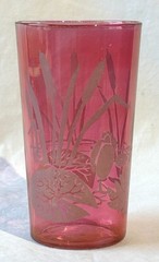 Vintage Cranberry Cattails & Lilly Pads Juice Glass Tumbler Etched Replacement
