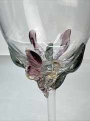 Ion Tamaian Romania Art Wine Glasses Signed Hand Blown Pink Peach Green 10-3/8″