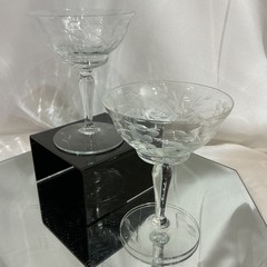MCM Etched Clear Glass Hand Blown 4.75” Champagne Coupe – Set of 2