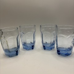 Libbey Chivalry Light Blue Juice Glasses Faceted 3.75″ Vintage Set of 4
