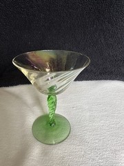 Glass Cocktail with Iridescent Bowl & Green Uranium Glass Twisted Stem; Vintage