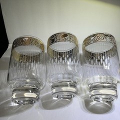 CULVER Starlyte 3 Highball Cocktail Glam Glasses Ornate 22K Gold Bands MCM VTG