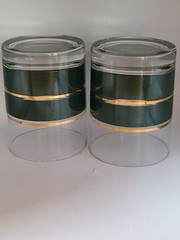 Vintage Noritake Coventry 2797 Green Gold Band Lowball Rocks Glasses DOF Set of