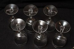 Red White Champagne Wine Etched Glass Clear Crystal Beveled Stem set 12 lot