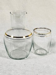 Vintage Bedside Tumble Up Water Carafe & Glass Set – Libbey – Double Gold Rim