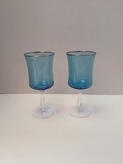 (2) Noritake Rainbow Blue 7″ Goblet Platinum Trim