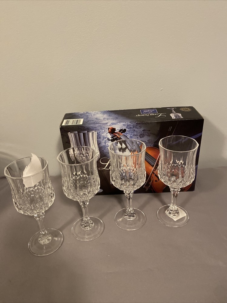 Longchamp 24% Lead Crystal D’Arques 4 Wine Glasses 5 3/4 oz. Used read desc