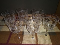 6, Central Glass Works Etch 11 Wine Glasses Circa 1905-1919