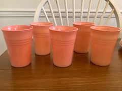 Set of 5 Mid Century Hazel Atlas Pink Pastel Platonite Glass Tumblers 6 Ounces
