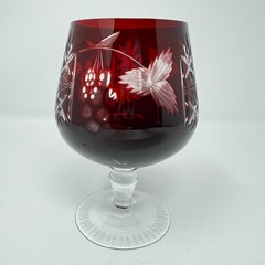 Vintage Cut to Clear Bohemian Crystal Brandy Snifter Footed Glass Red Clear 5 in