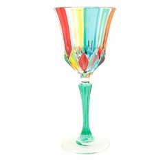 Murano Wine Glass Multi Green Stem Red Blue Orange Hand Painted Venice