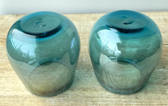 Handblown Stemless Wine Glass Pair 4″/10cm Tall Blue Teal Aquamarine