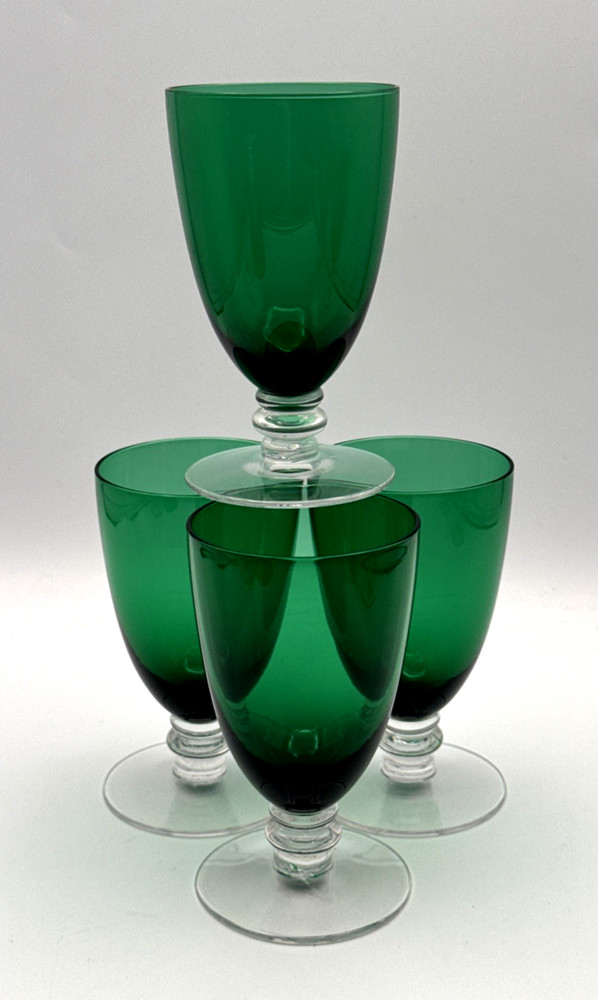 Emerald Green Cocktail Glasses 4 oz. W/Clear Stem & Base 4 3/8” Tall, Set of 4