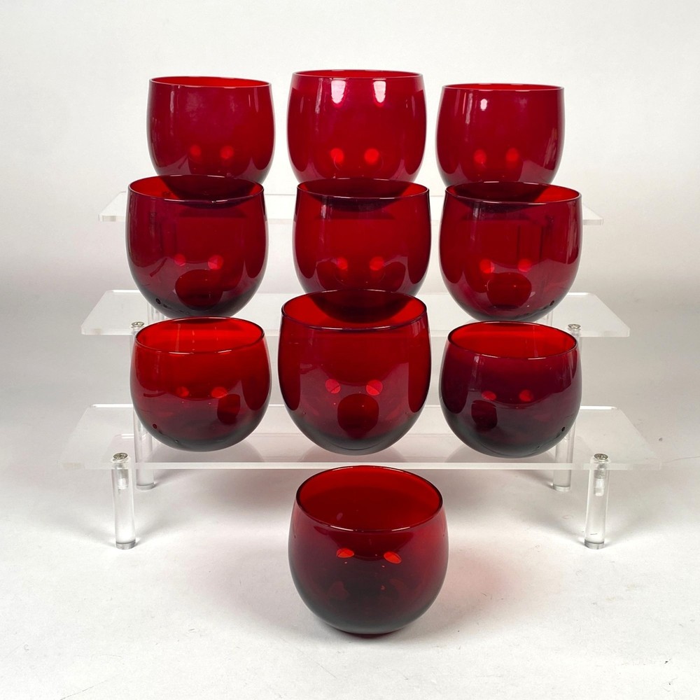10 Vintage Anchor Hocking Ruby Red Roly Poly Glass Tumblers Cocktail Glasses