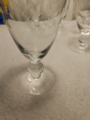 5 Mid Century Etched 6″ Stem Iced Tea/Water Glass Goblet