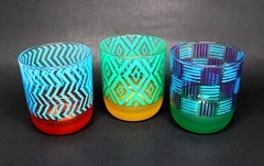 Set of 3 Glasses with Colorful Patterns and Frosted Bottoms by PartyLite
