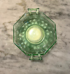 Vintage Heisey Empress Moongleam Green Octagon Mint Dish with Etching 447 – EUC