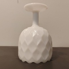 Vtg Diamond/Basketweave Design Milk Glass Textured Pedestal Goblet Scalloped Rim