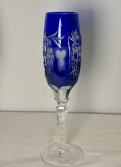 2 Vintage Nachtmann Bamberg Blue Cut to Clear Champagne Flutes Heavy 9”