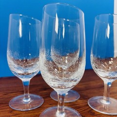 Pier 1 Clear Crackle Glass Slanted Rim Wine Water Stem Glasses – Set of 4 Slant