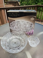 SHANNON Crystal Dublin GODINGER Crystal Chip & Dip 2 Piece Server12″ Dia