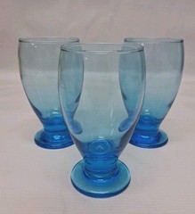 Lot 3 Footed Iced Tea Water Goblets Glasses Electric Blue 12 oz.