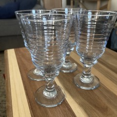 VINTAGE Libbey Sirrus Ribbed Design Clear Glass Set Of 4 Footed Water Goblets