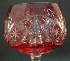 Nachtmann Wine Goblet Cranberry Pink Cut to Clear Crystal 7 3/4″ tall