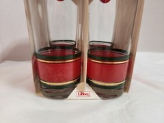 Vintage Libbey Holiday Stripes Cooler Glasses Red Green Gold Tumbler 15oz 6.25″
