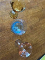 Set of 3 Crystal Twisted Stem Aperitif Glasses Blue Yellow pink
