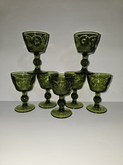 8 Bartlett Collins Bullseye Cane Wine Stemmed St Genevieve Green Rare HTF EUC
